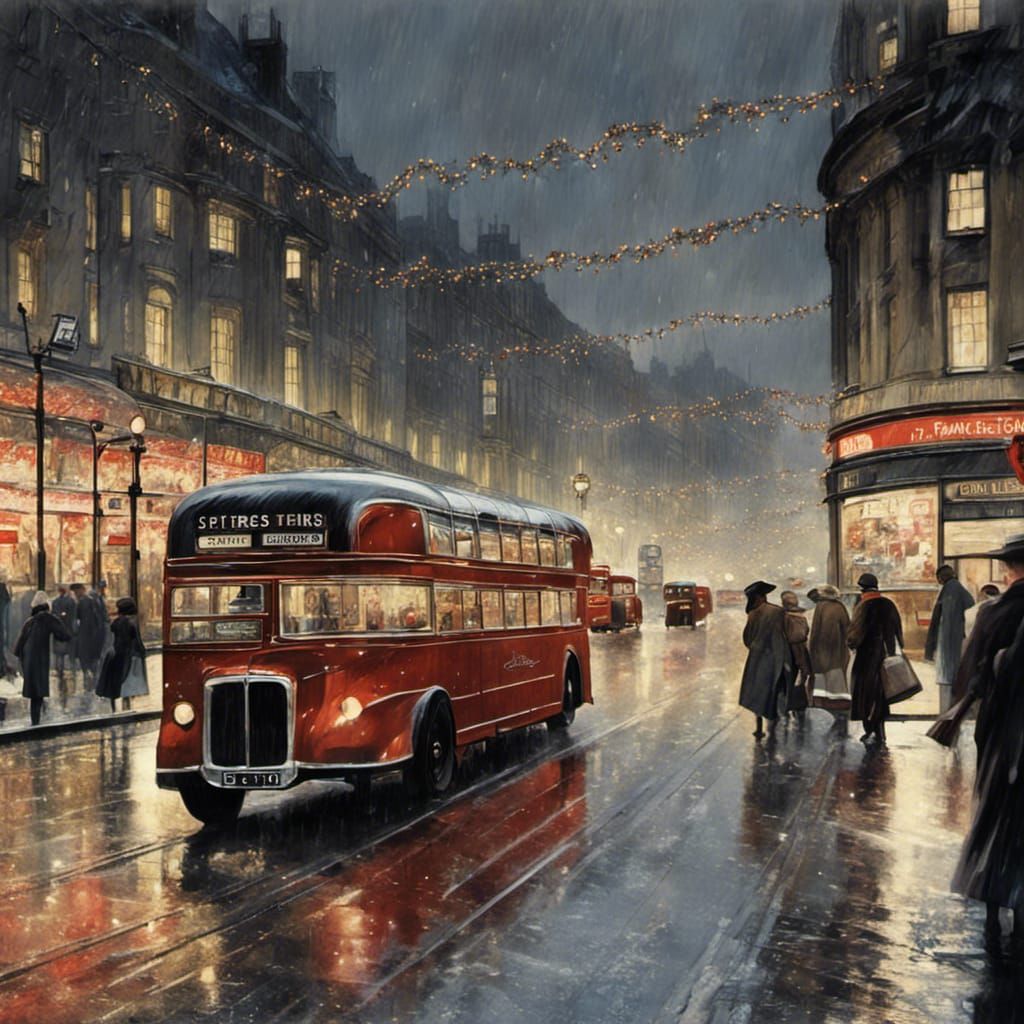 Oxford Street Christmas Eve Scene, Matte Painting