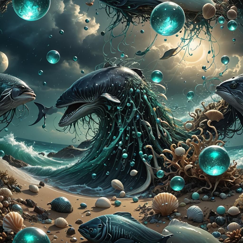 Ocean Tornado with Marine Life in Dark Fantasy Style