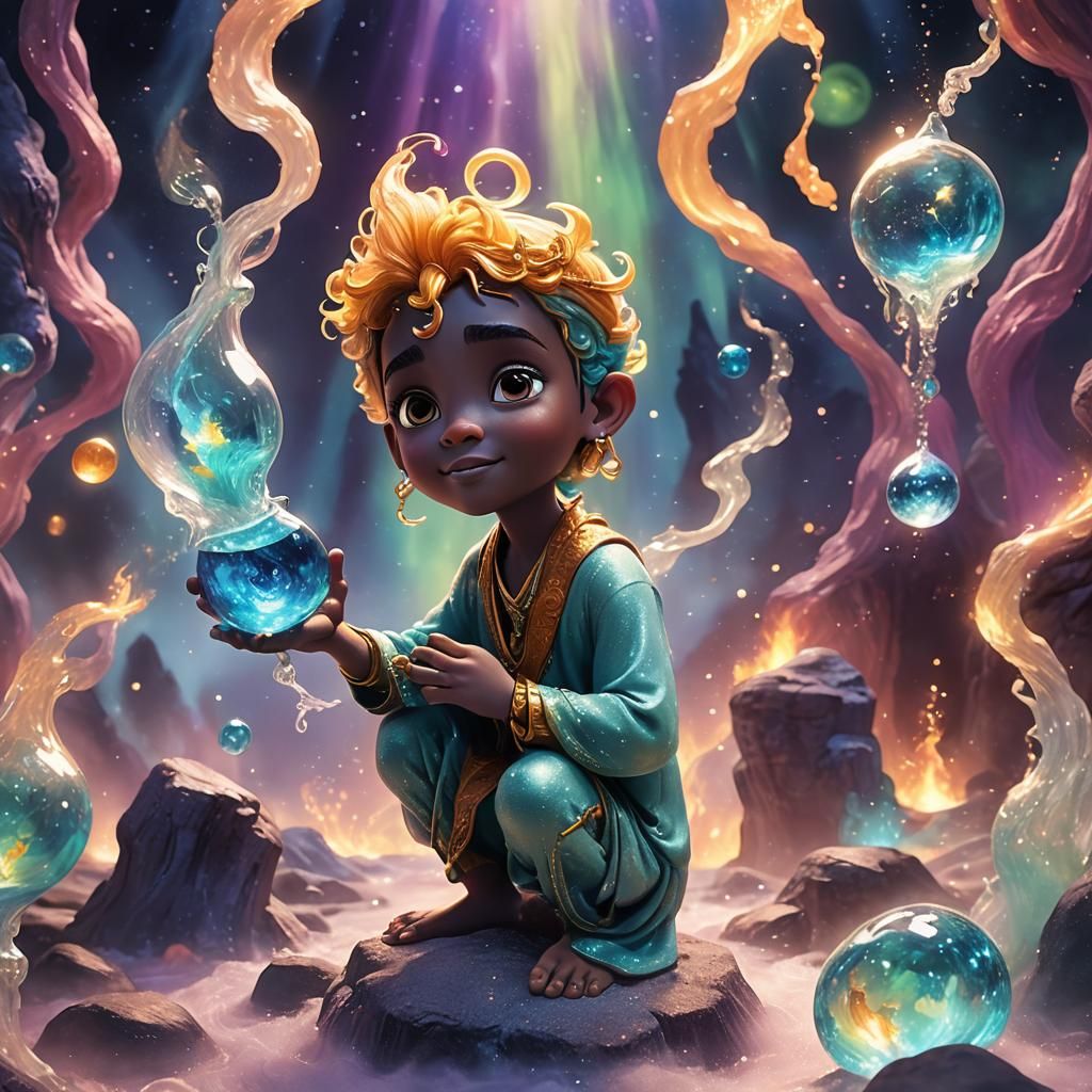 Mystical Glass Creature and White Tiger Cub Portrait