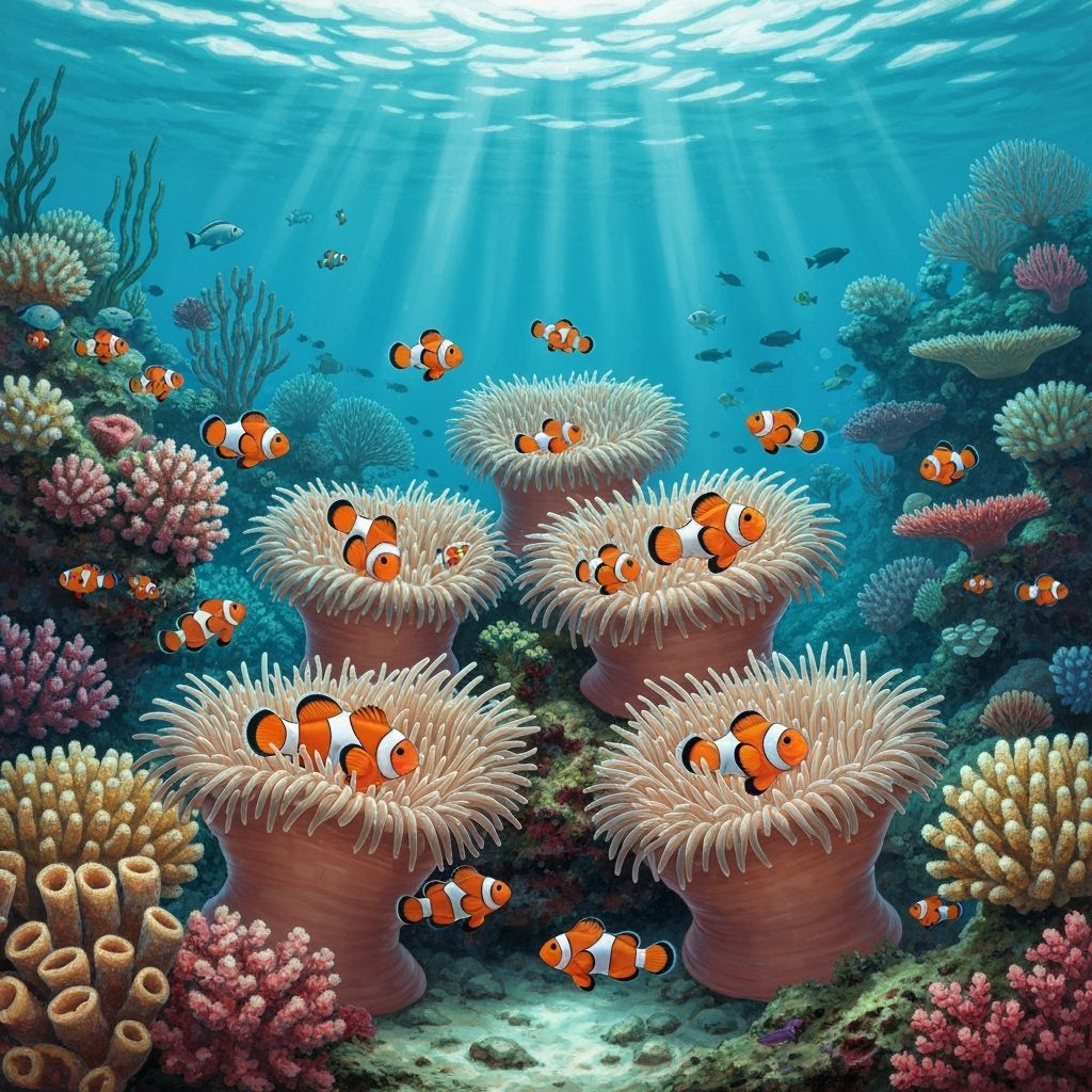 Coral Reef Ecosystem with Clownfish Families as Marine Art