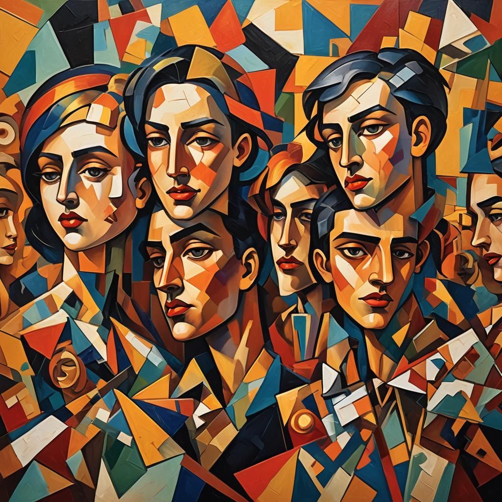Cubist Children with Geometric Shapes in Fauvist Style