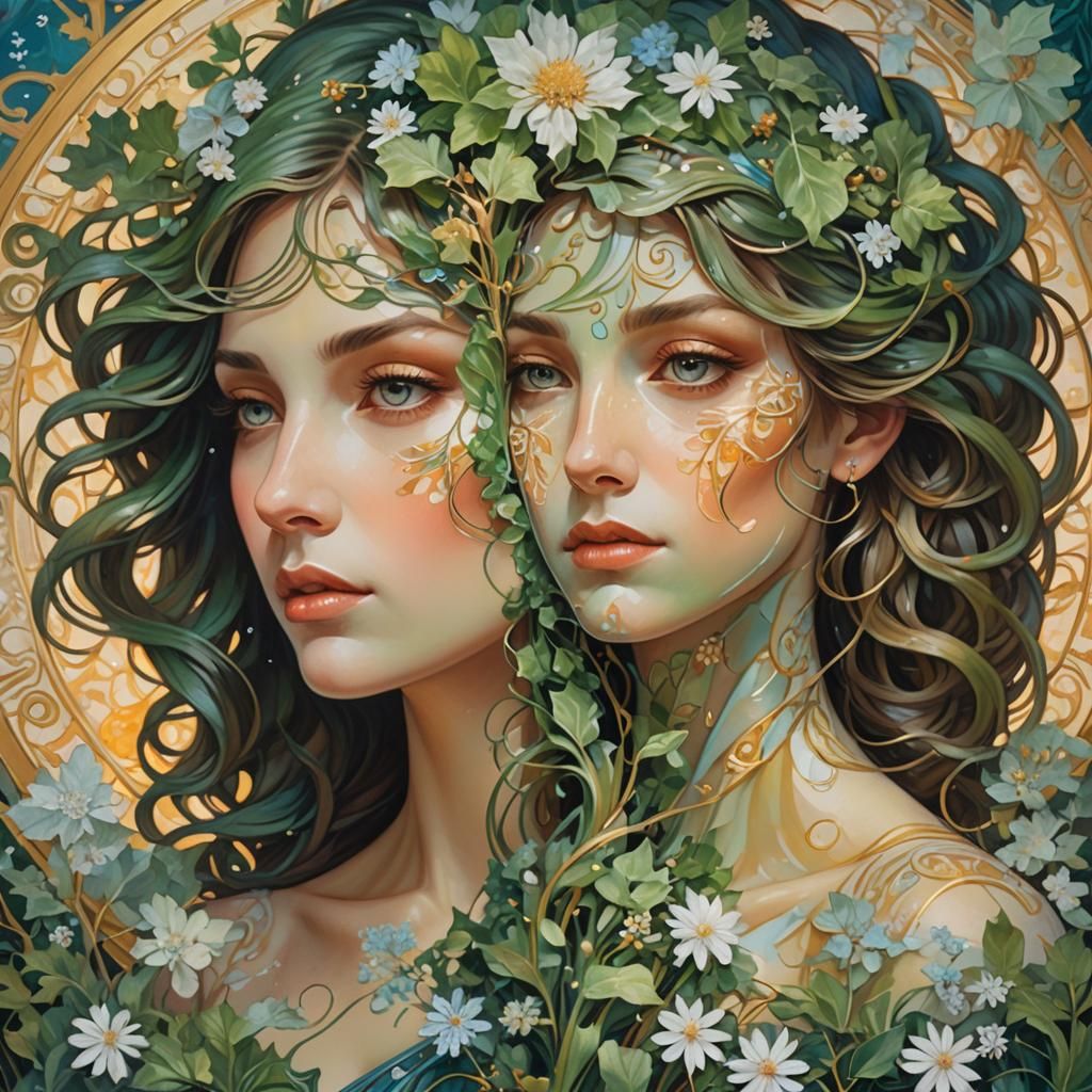 Surreal Duality: Seasons Divided, Oil Painting