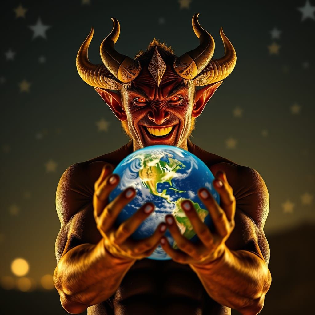 Demon Cradles Earth Amidst Blazing Stars