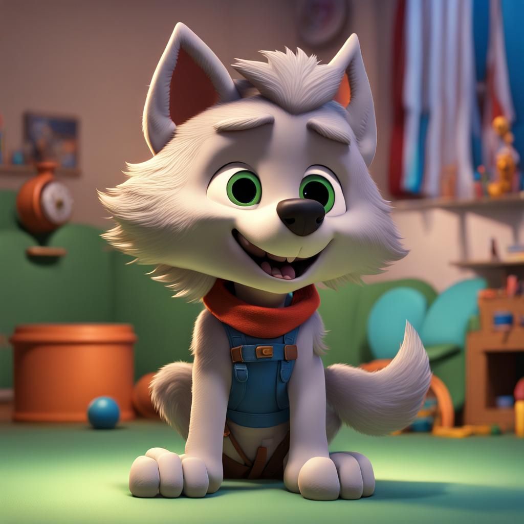 Hokey Wolf as Toddler in Pixar 3D Art Style