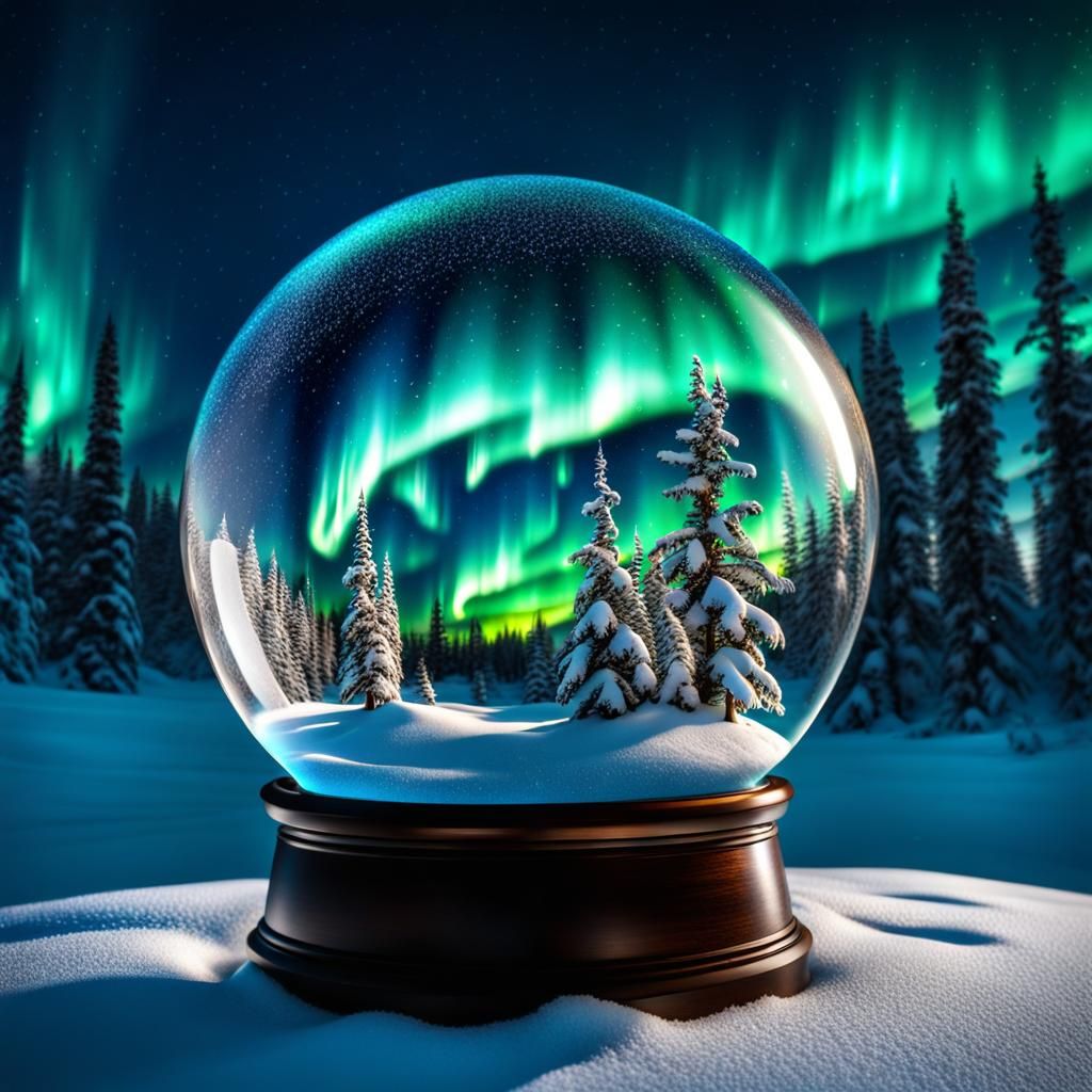 Northern Lights Inside Snow Globe: HDR 8K