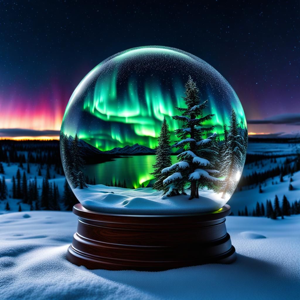 Northern Lights Inside a Snow Globe in HDR