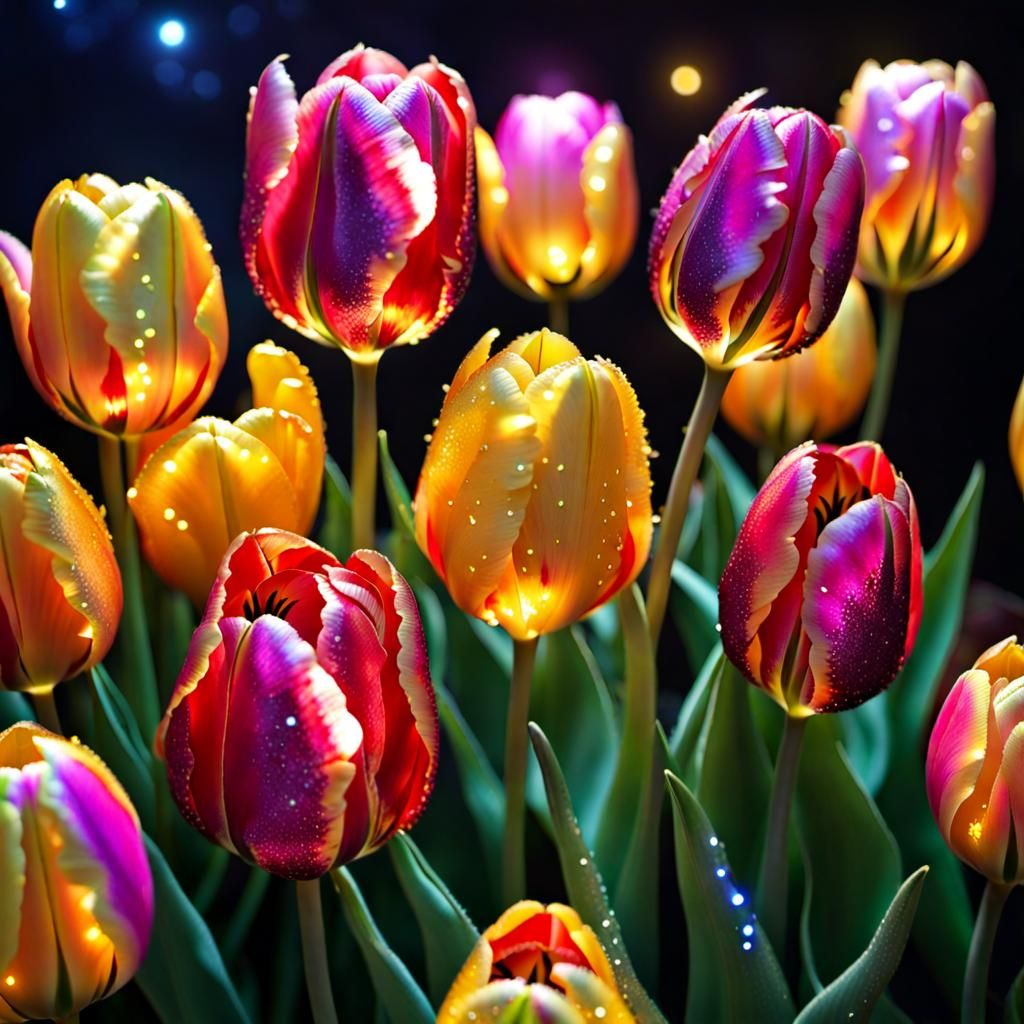 Glowing Glittery Tulip Flower