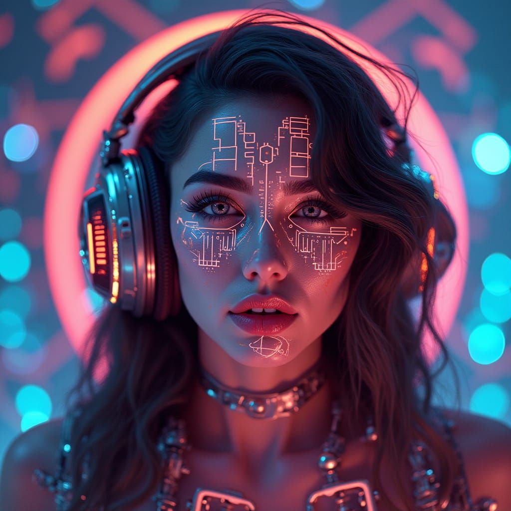 Cyberpunk Avatars with Neon Circuitry