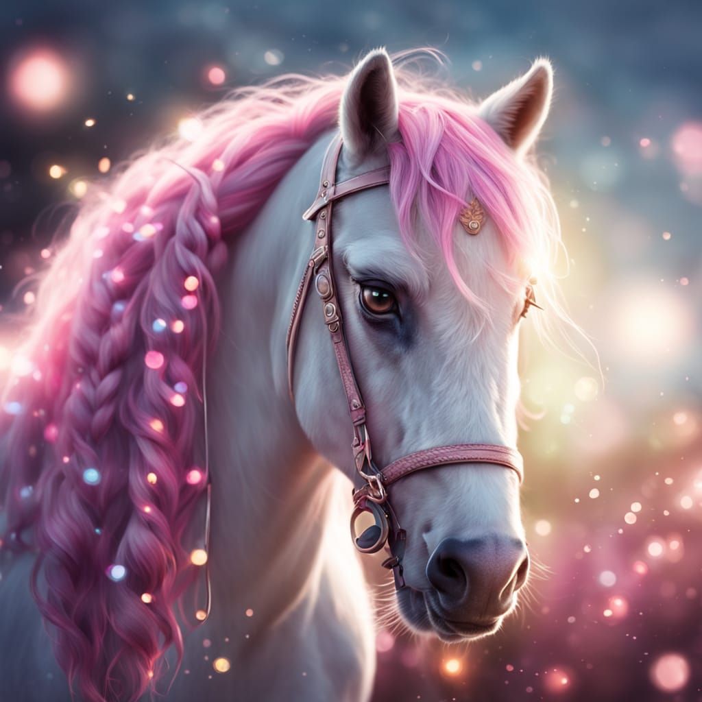 Kawaii Pony with Pink Pearls in Sunlight