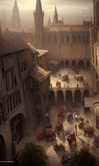 Detailed Medieval Market Concept Art