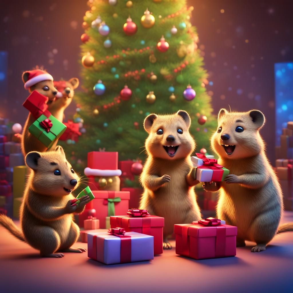 Quokkas Celebrate Christmas: 3D Digital Art