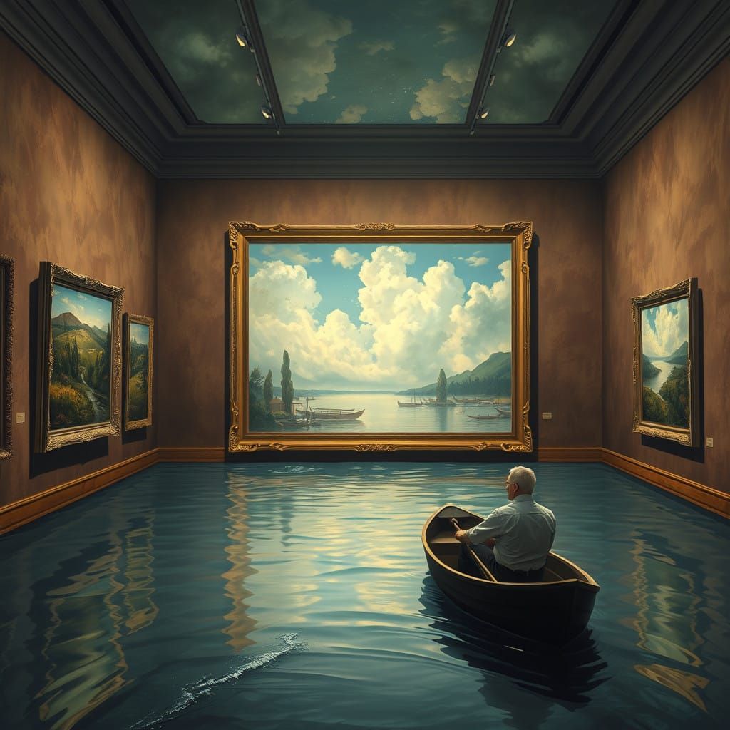 Surreal River Painting Fills Art Gallery in Matte Painting S...