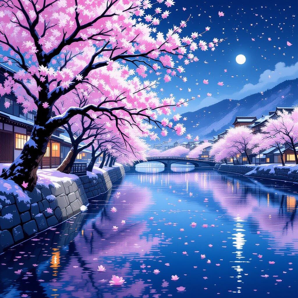 Sad Cherry Blossoms Frozen on Cold Spring Night