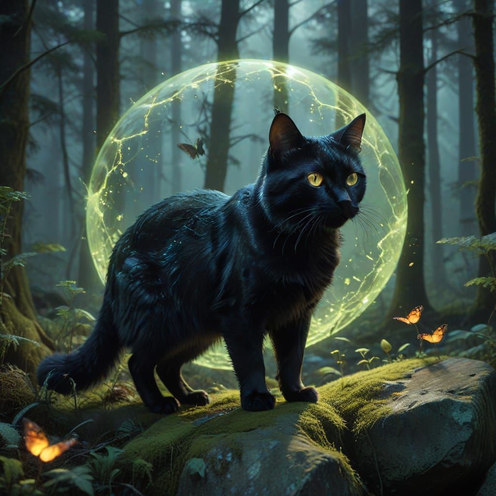 Surreal Cat Form Blends into Mystical Forest Landscape