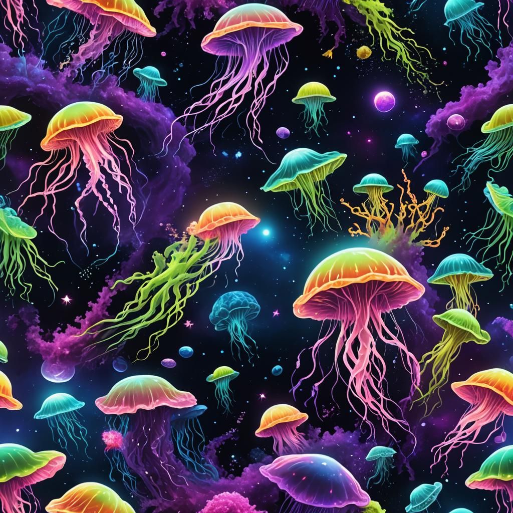 Deep Space Oceanic Biome with Bioluminescent Jellyfish