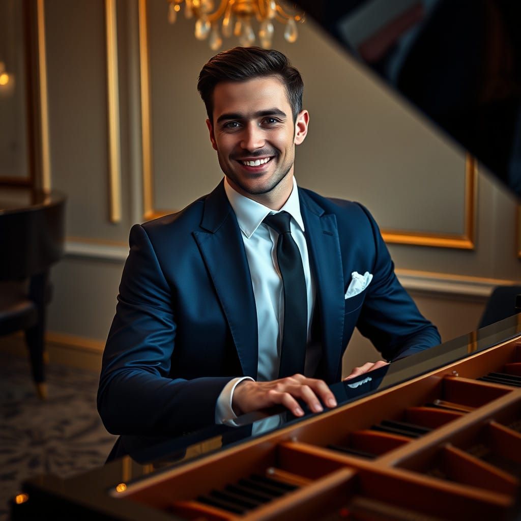 Charismatic Gentleman Plays Piano in Luxurious Setting