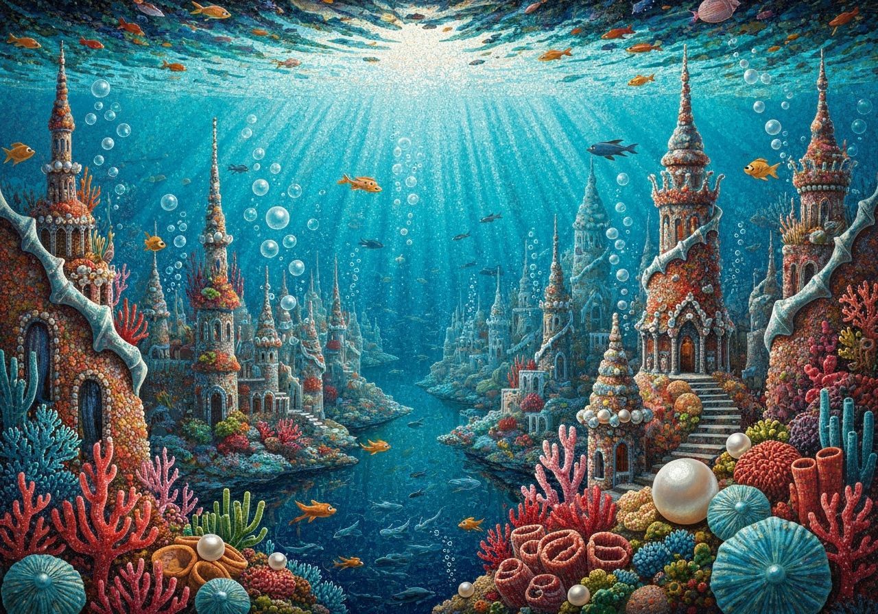Underwater City Mosaic Inspired by Gaudí
