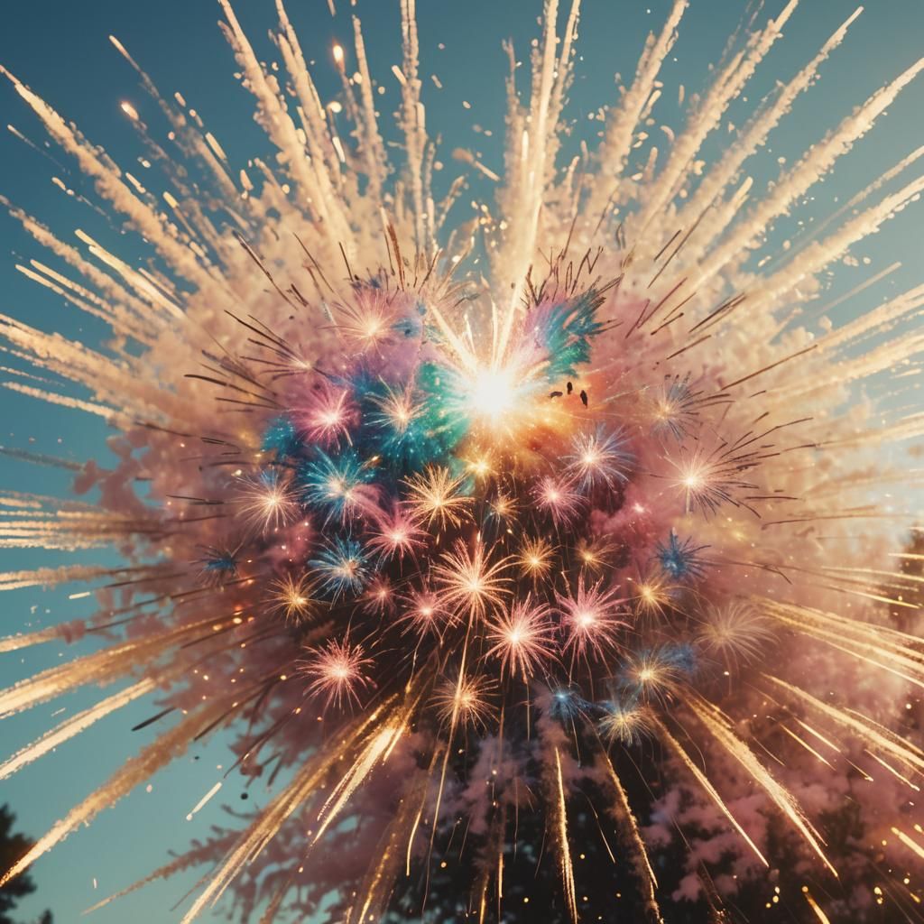 Heart-Shaped Fireworks in Pastel Art Style