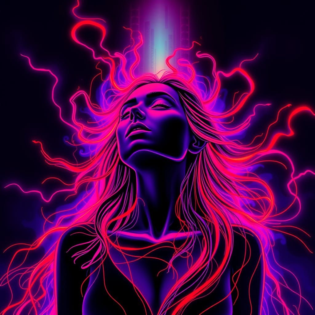 Neon Goddess Radiates Vibrant Energy in Psychedelic Black Li...