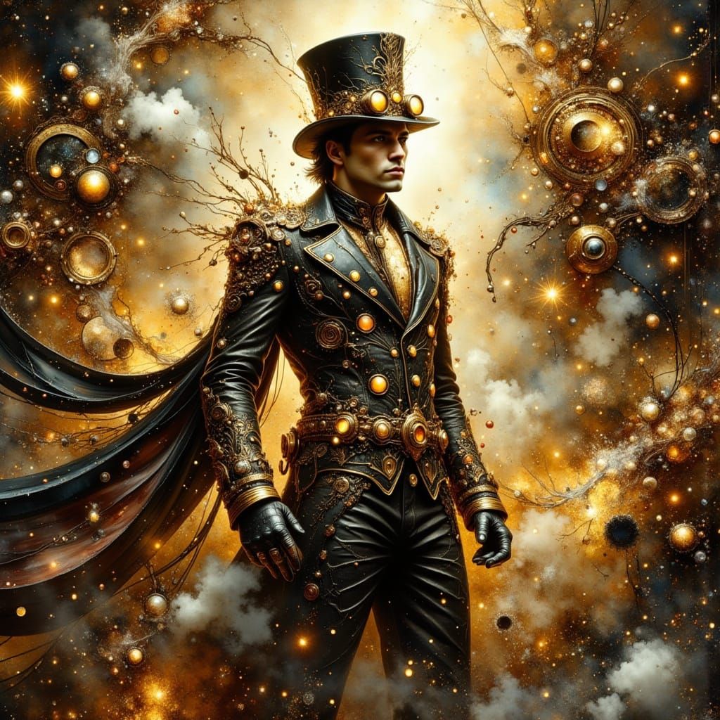 Steampunk Gentleman in Ornate Victorian Attire
