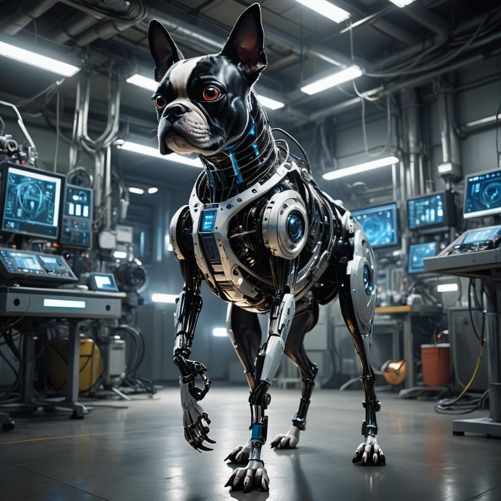 Boston Terrier Robot in Sci-Fi Laboratory