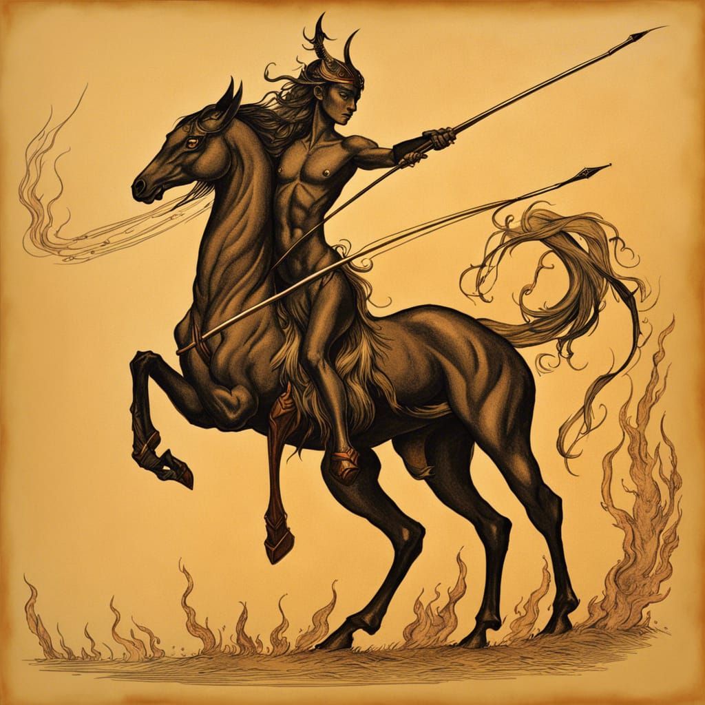 Fiery Skeletal Centaur Ink Sketch