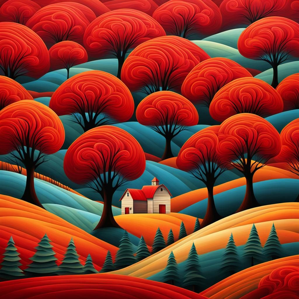 Endless Autumn Hills Landscape in Abstract Style