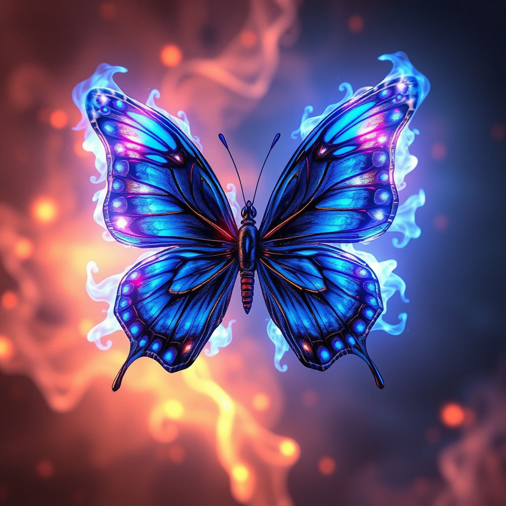 Blue Fire Butterfly in 3D Cinematic Style