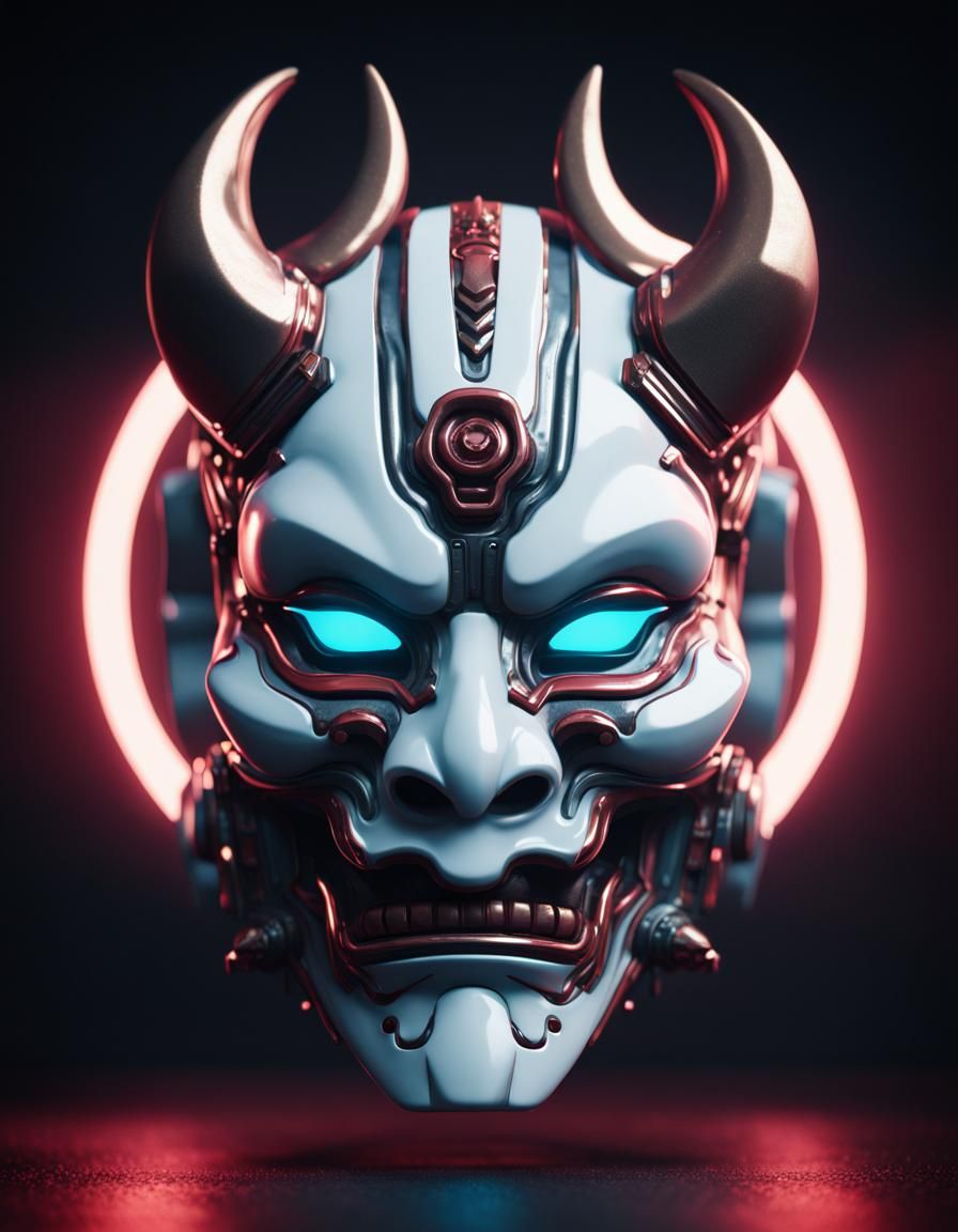 Cyberpunk Oni Mask in 8K Resolution