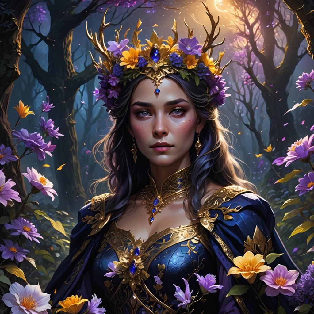Midnight Queen in Mystical Forest: Fantasy Matte Painting