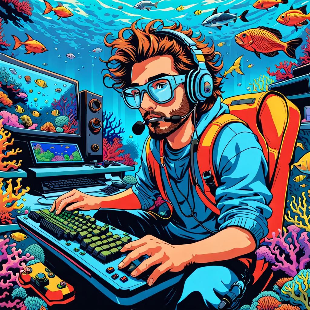 Underwater Gaming Session in Pop Art Style