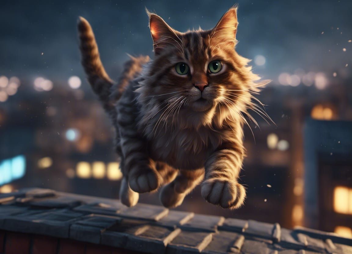 Cat Jumping Across Roofs
