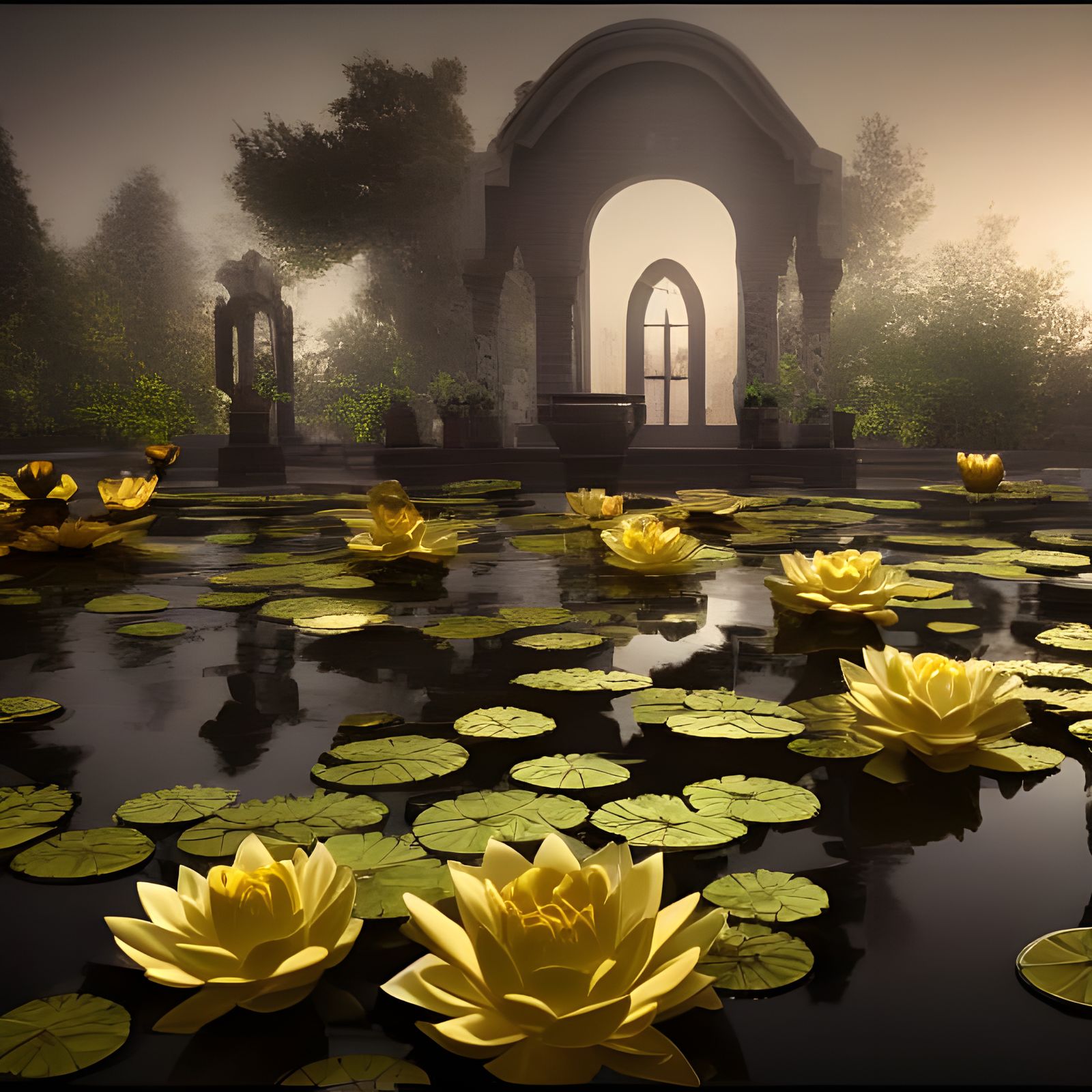 Black Lotuses on Grave in Twilight Lighting