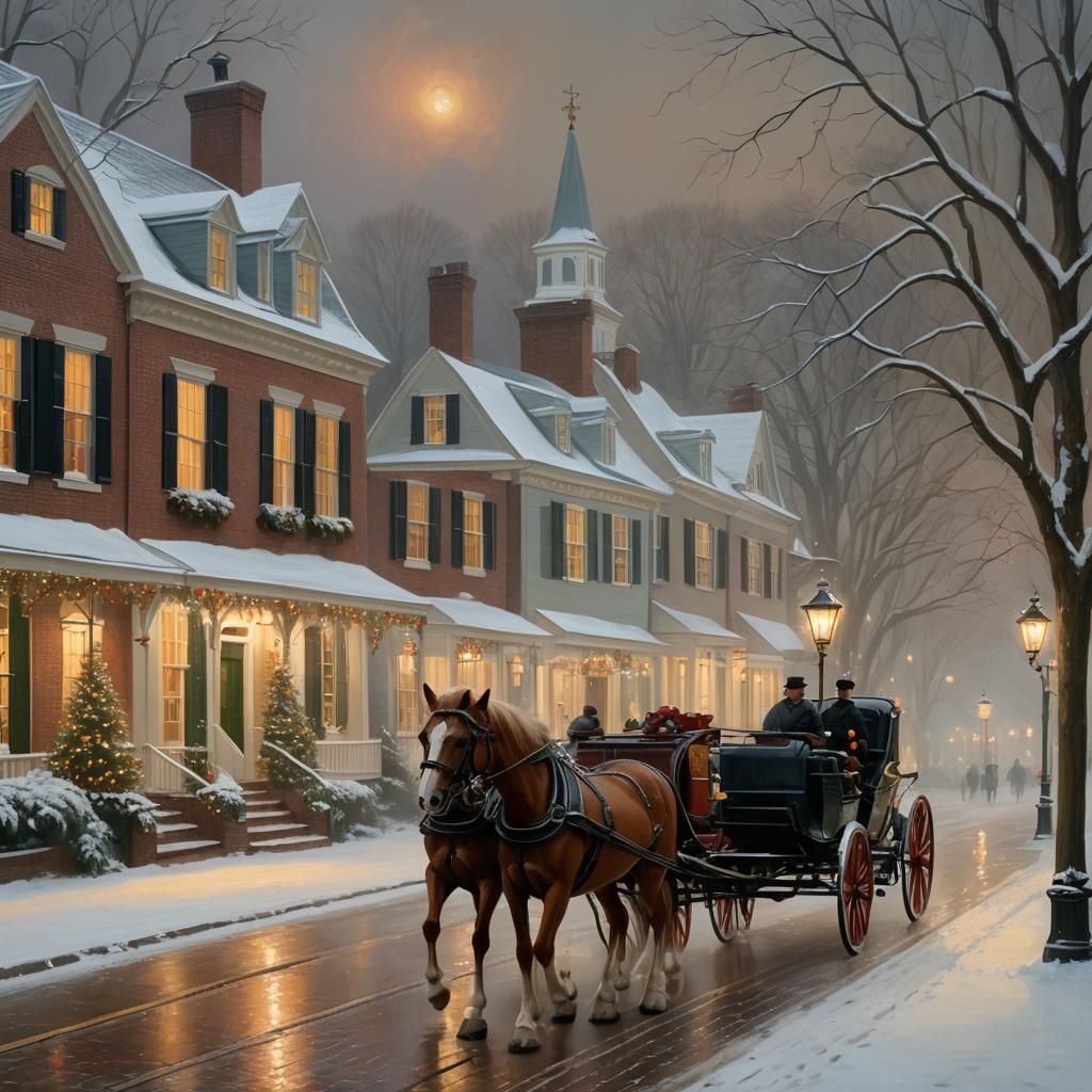 Colonial Williamsburg Christmas Carriage Ride in Oil Paint S...