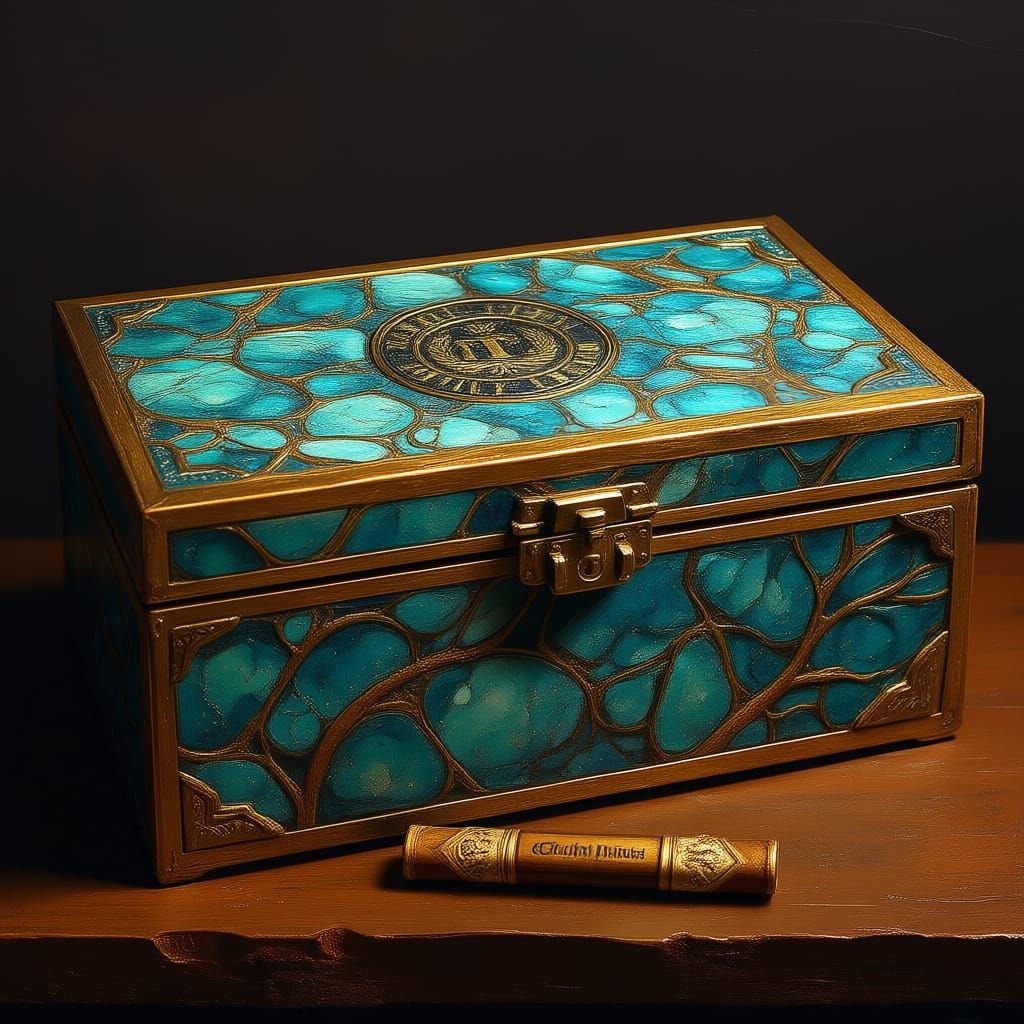Dutch Masters Cigar Box Painting with Turquoise Inlay