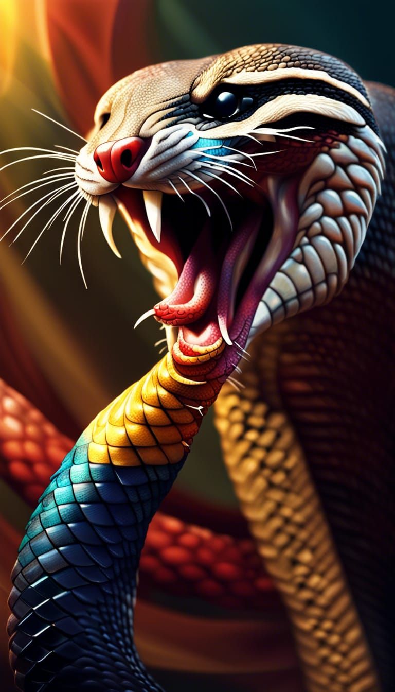 King Cobra vs Mongoose in Hyperrealistic Splash Art
