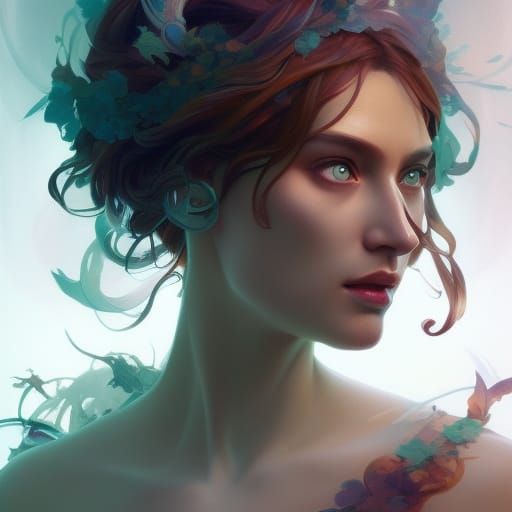 Persephone Portrait in Hyperdetailed Art Nouveau Style