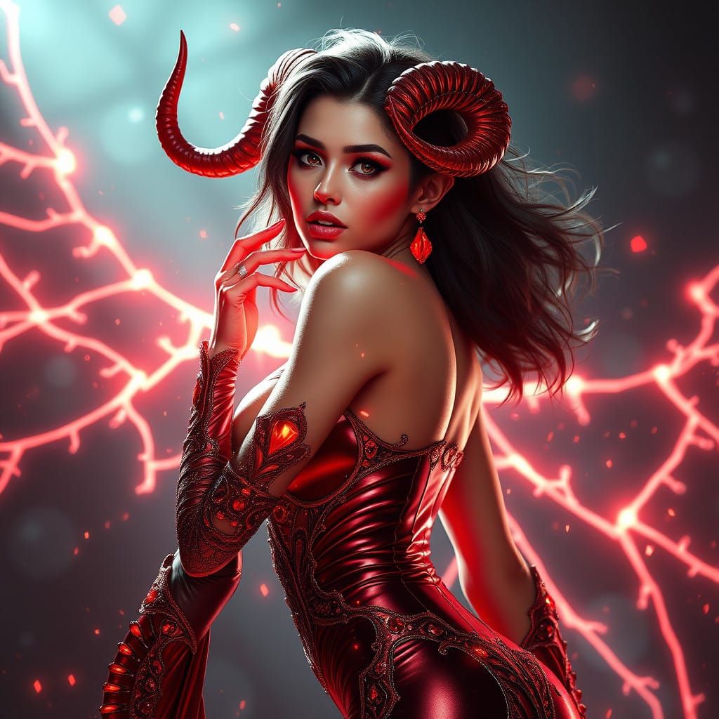 Ethereal Red Goddess Emerges in Radiant, Otherworldly Splend...