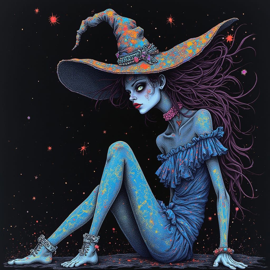 Ethereal Witch in a Realm of Bioluminescent Dreams