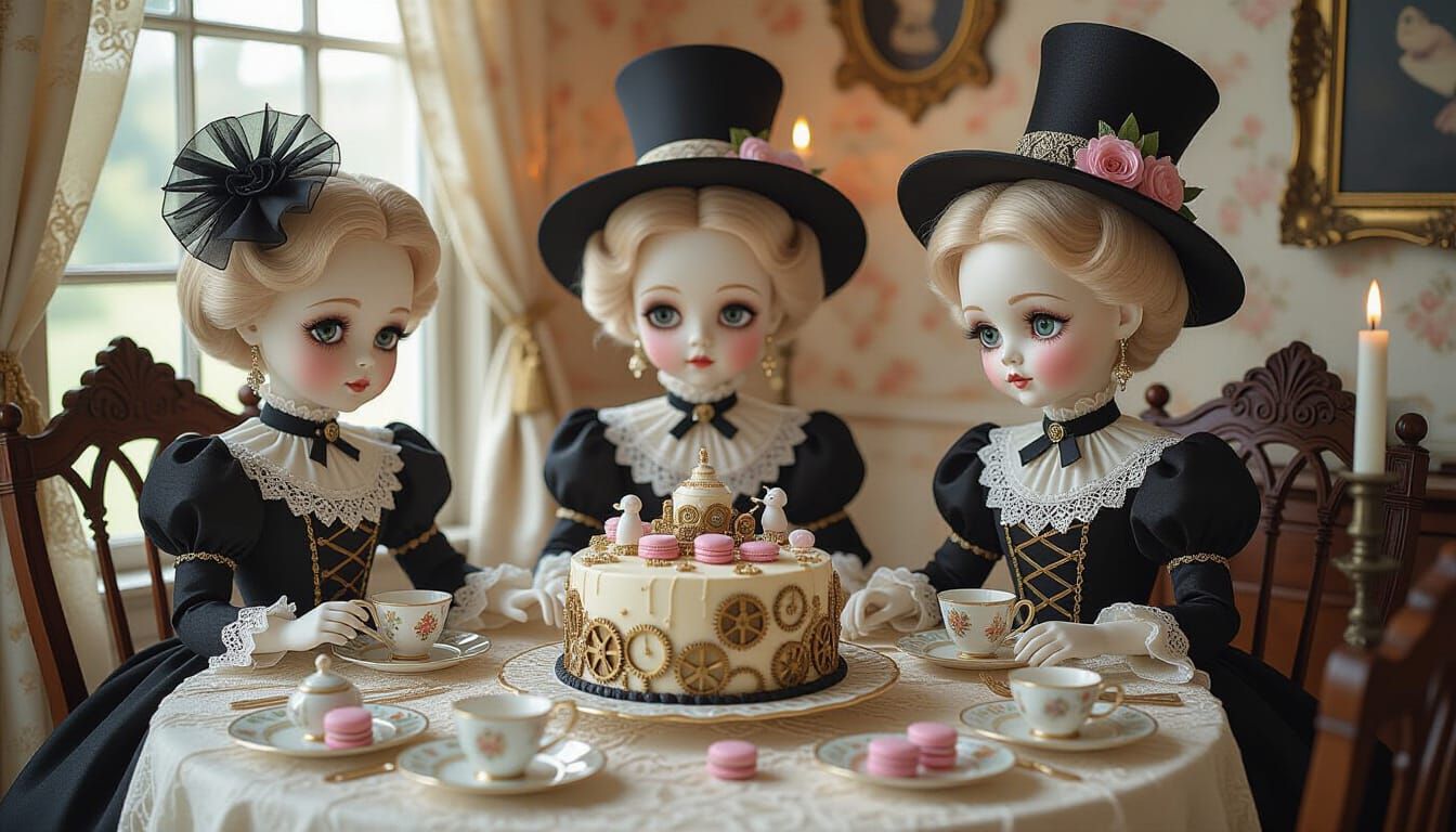 Gothic Dollmaker's Workshop Tea Party with Ghost Mice