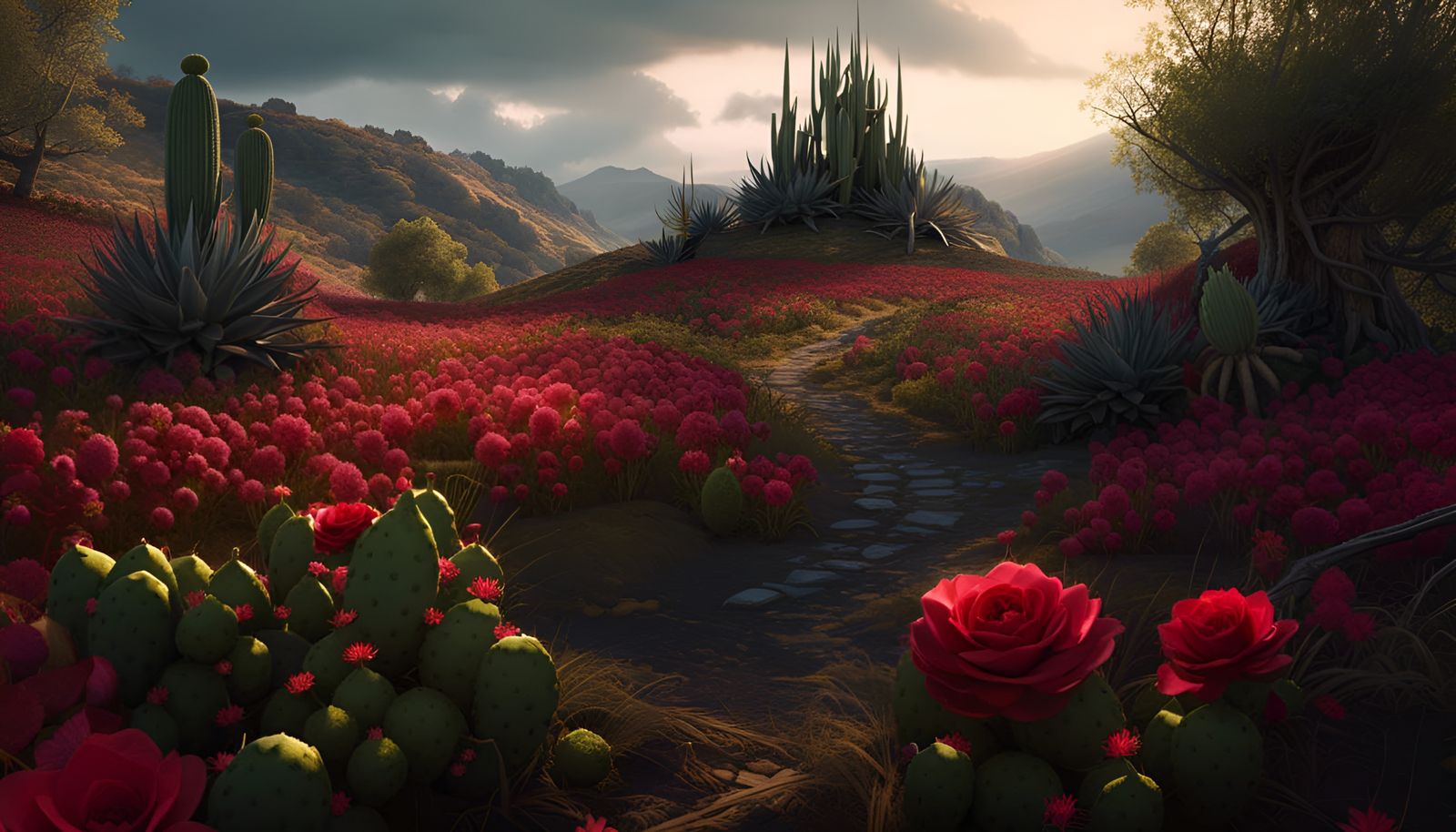 Chocolate Cactus Cake in Dark Fantasy Style