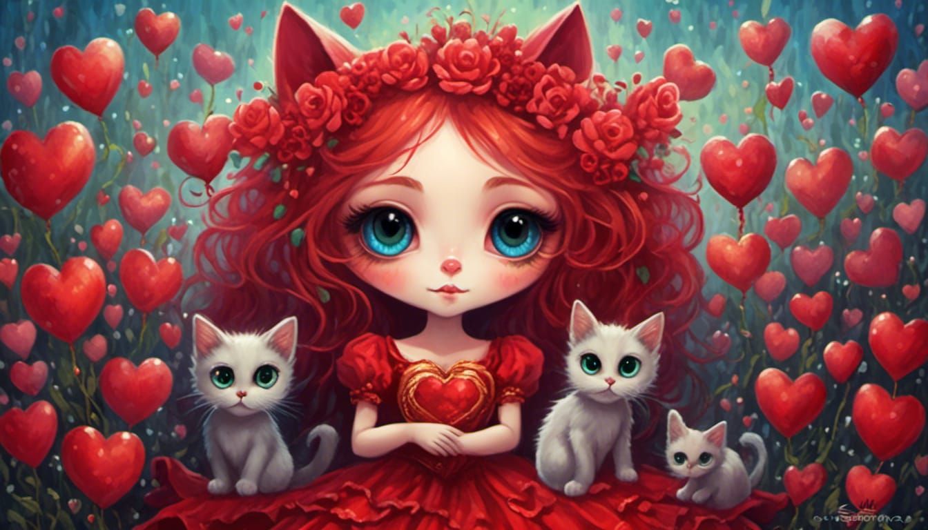 <lora:Isa Style:1.0>  chibi cat big eyes,magical red hearts ...
