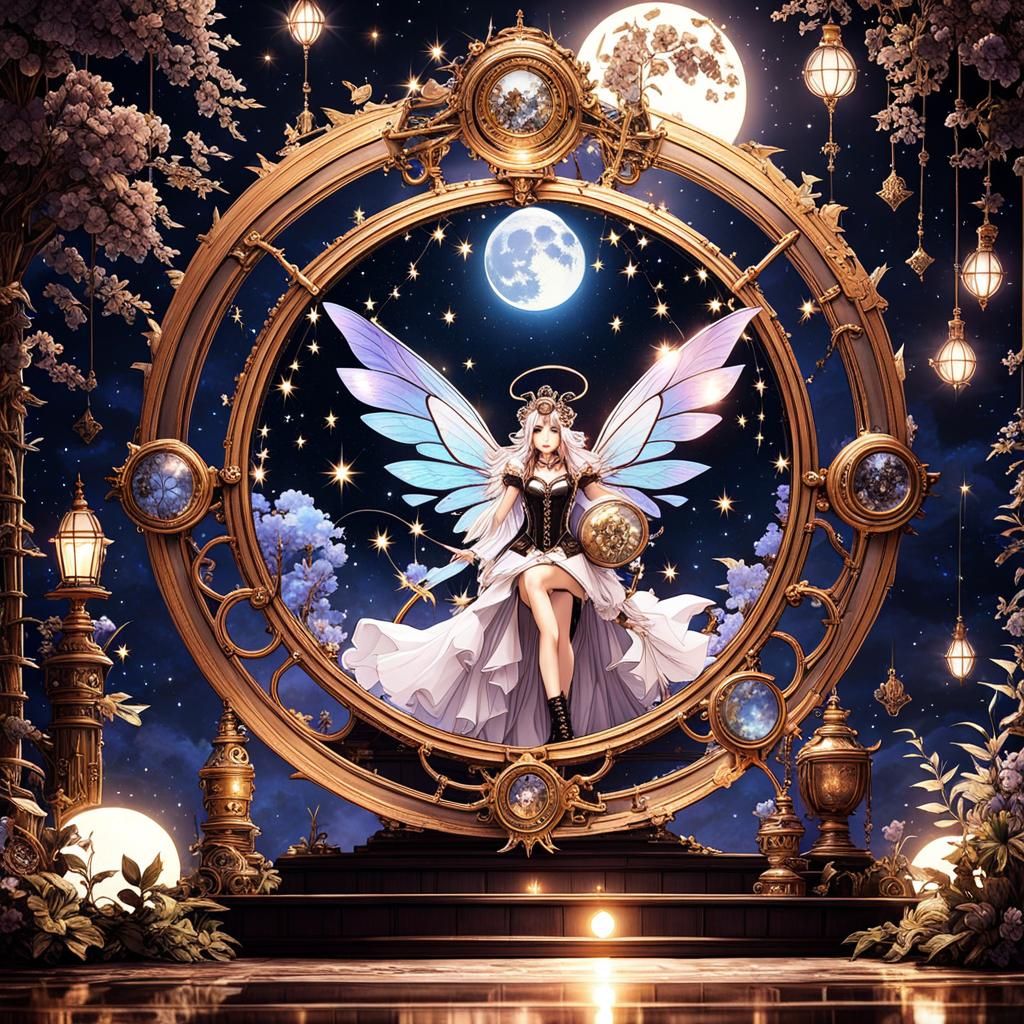 Steampunk Fairies under Starry Night Sky
