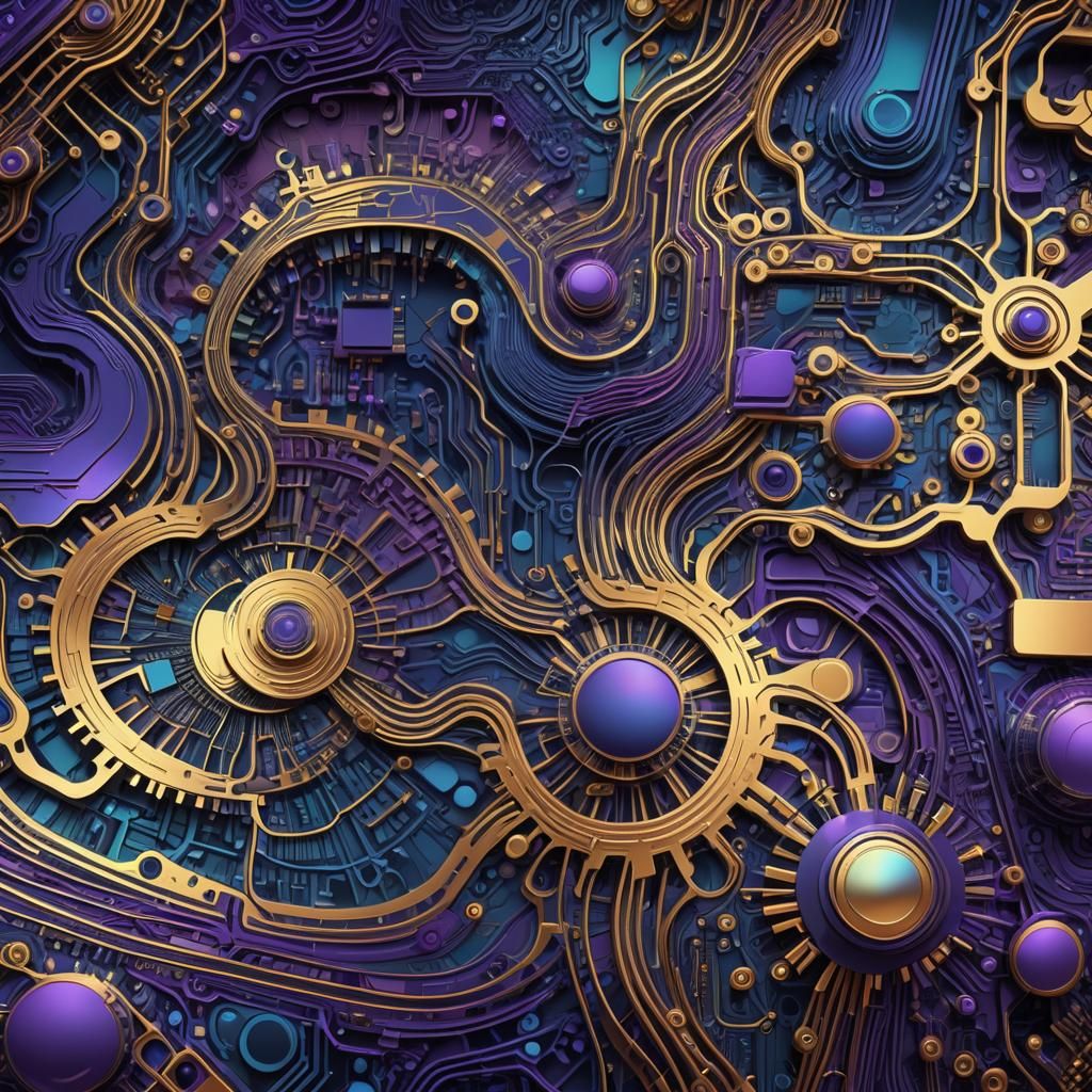 Detailed Microchip with Intricate Circuits in Vector Style