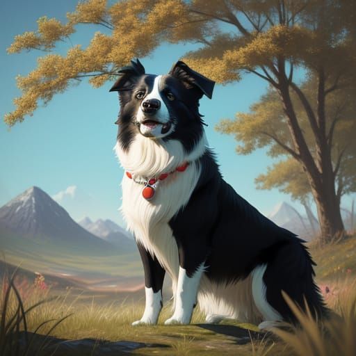 Girl with Border Collie in Hyperrealistic Splash Art
