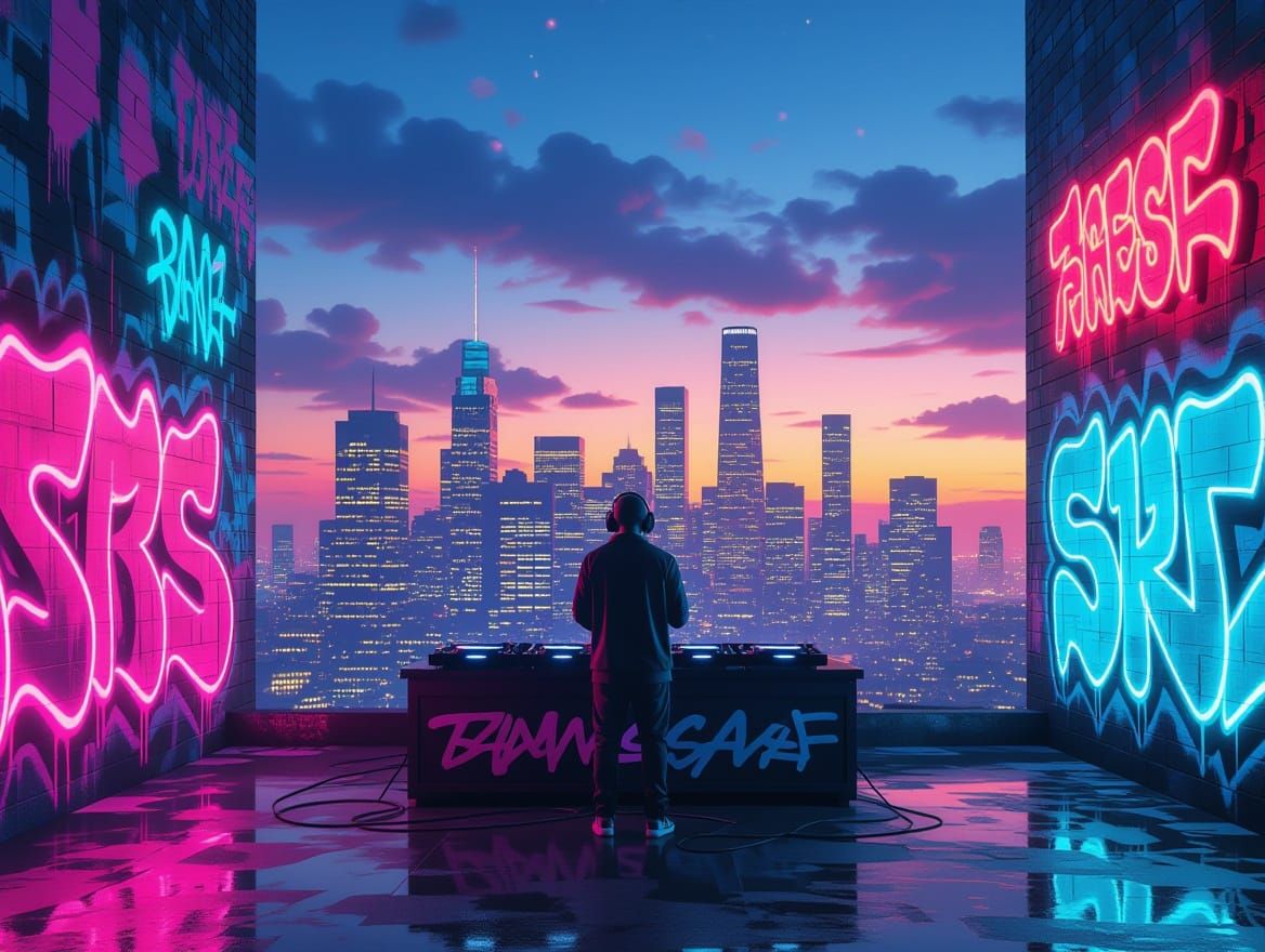 Futuristic Deep House Cityscape at Dusk