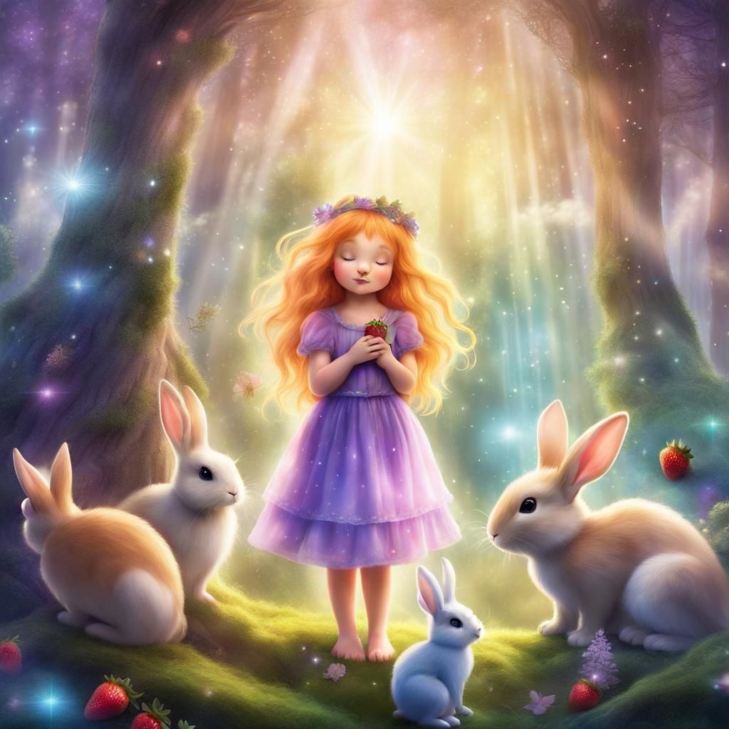 Enchanted Fairy Forest with Girl and Bunny