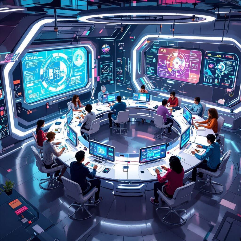 Futuristic AI Classroom Inspired by Syd Mead and Loish