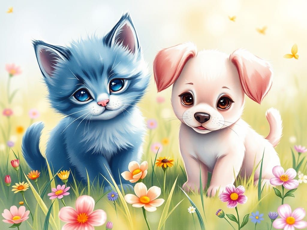 Whimsical Friends in a Sunny Meadow