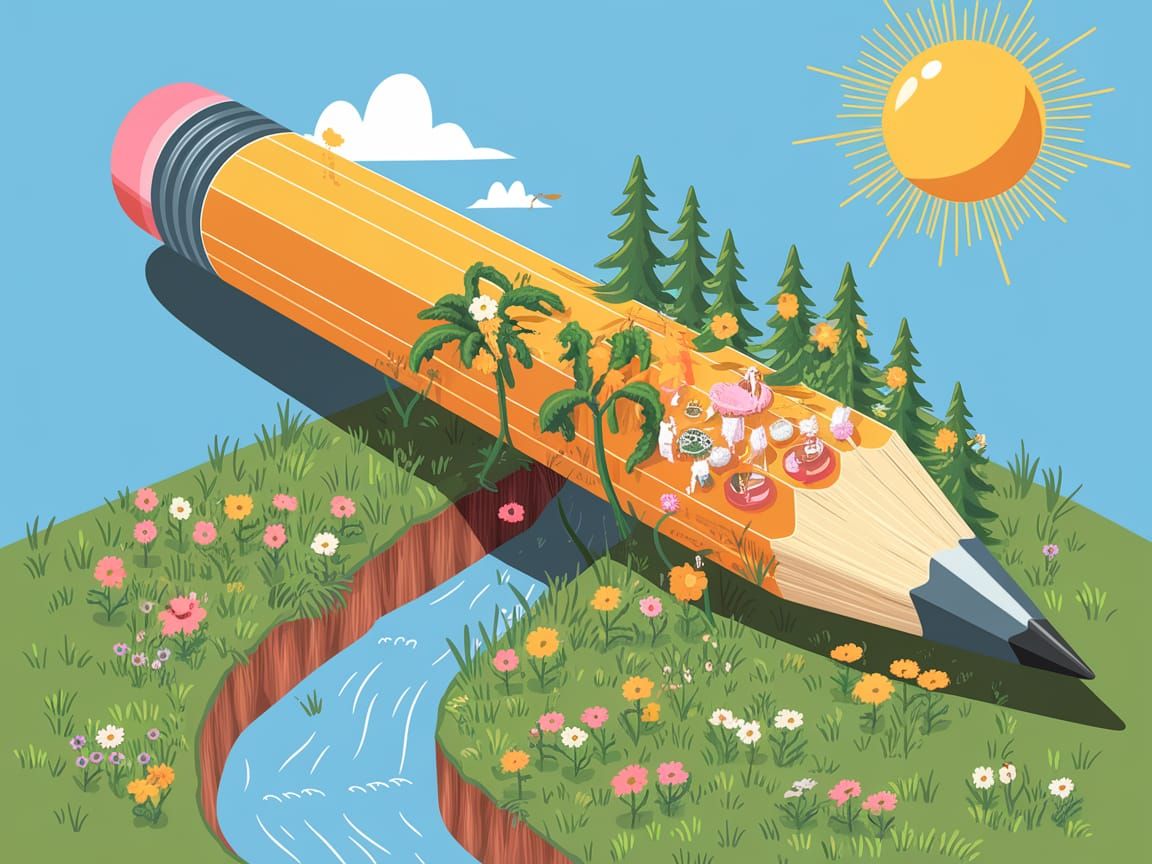 Pencil World Tea Party: A 3D Summer Landscape